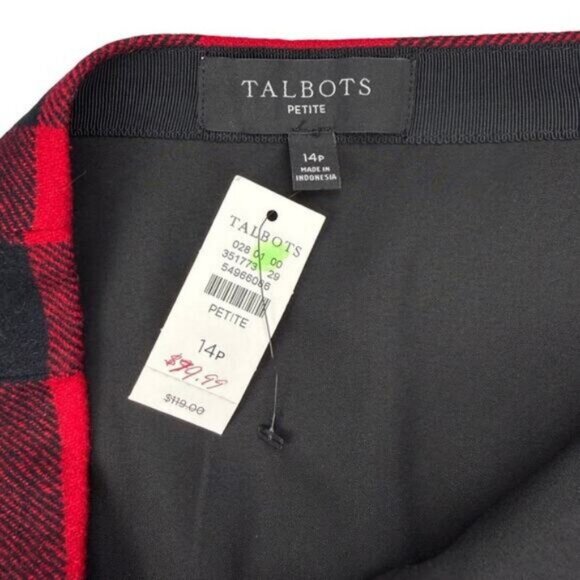 Talbots Wool Buffalo Plaid A-Line Skirt Size 14P Red Black - Picture 3 of 6